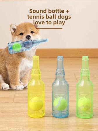 狗狗咀嚼玩具 - 吱吱作响的酒瓶，耐用的橡胶漂浮球，适合大型犬和小型犬的益智玩具，宠物出牙咀嚼玩具