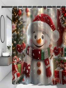 1/4 Piece Snowman Shower Curtain Set - White And Red, With Bathroom Mat And Hooks - Suitable For Christmas Bathroom Decor - Adds Holiday Atmosphere To Your Bathroom - Brings Festive Vibe To Your Shower Area