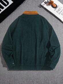 Men's Fashionable Retro Jacket, Corduroy Contrast Color Lapel Casual Loose Fit Workwear Jacket, Suitable For Casual Outings, College Style , Fall