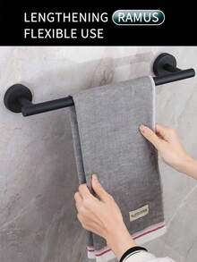 5pcs Bathroom Towel Rack Set, Includes Towel Bar, Tissue Paper Holder, Multi-Hook And 2 Suction Cup Hooks