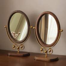 Retro Bedroom Wall-Mounted Mirror, Solid Wood Makeup Mirror, Household Desktop Wooden Chinese-Style Standing And Rotatable Dressing Mirror