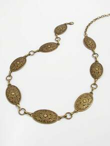 1 件复古时尚个性化金属花卉图案做旧圆环拼接腰链，波西米亚百搭腰带、裙链、裤链，适合女性日常和派对穿着 - 金色 - 查看 2