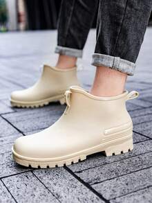 男士低帮防水雨靴，防滑短筒钓鱼水鞋，低帮防水鞋，男女学生青少年适用，橡胶靴 - 米色 - 查看 3