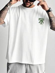 YUNCHIC - قميص كاجوال مريح للرجال، قميص صيفي متعدد الاستخدامات، مناسب للارتداء في الأماكن الداخلية والخارجية، طباعة كرتونية مبتكرة للخضروات والأزهار - أبيض - مشاهدة 2