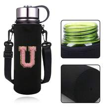 1 件 550-1500 毫升运动水壶套保温袋斜挎杯保护套带肩带可调节杯子托架水瓶架袋绣有字母 A-Z - 黑色 - 查看 36