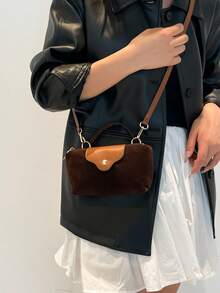 新款秋冬哑光小包，月牙形包，女士尼龙迷你简约单肩包，磁扣饺子包，休闲可爱时尚手提包 - 咖啡 - 查看 11