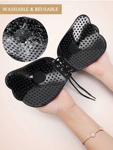 2 Pairs Women's Strapless Sticky Bra Backless Self Adhesive Invisible Bras Lift Silicone Strong Stickiness Wedding Push UP Bras For Backless Wireless Evening Dresses - 黑色+黑色 - 查看 3