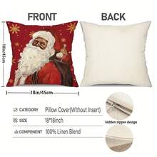 1pc 18x18in Christmas Pillow Cover, Vintage Santa Claus & Angel Holiday Cushion Cover, Hand Wash Striped Zipper Polyester Pillowcase, Suitable For Home And Outdoor Decor, Holiday Porch And Sofa Decor, Pattern Placement Random, Pillow Insert Not Included