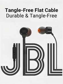 JBL Tune 110 有线入耳式耳机，带麦克风，扁平防缠绕线缆，强劲低音，立体声，适用于电脑游戏和运动，兼容 3.5mm 耳机插孔 - 黑色 - 查看 7