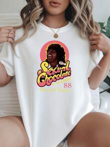 Women's T-Shirt Casual Loose Fit Black White Options Retro  Chocolate World Tour 88 Print Graphic Tee Summer Daily Wear Shirts Summer Tops Graphic Tees Summer Outfits For Women Graphic Tees Women Crop Tops Tops For Women  Vintage Cotton Cute  Clothes Women - trắng - Xem 1