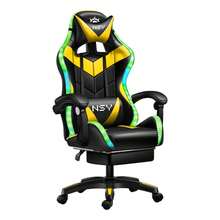 NSY Ergonomic Gamer Chair With Multicolor LED RGB Lighting Office 90° To 150° Reclining With Footrest Adjustable Height Yellow And Black Color - 黃色 - 查看 7
