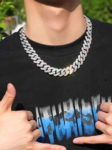 1条新款11毫米心形马赛克项链，男士街头嘻哈风格心形项链，送给男友的绝佳礼物