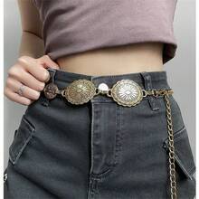 Women Belts Western-Concho-Belt-Women Cowgirl-Metal-Belts Boho Silver Vintage Turquoise Chain Belt For Dress Jeans - 古銅色 - 查看 3