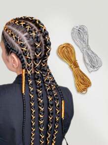 1 قطعة حبل مطاطي ذهبي للضفائر والخصلات الشعرية لموضة الهيب هوب والبنك، سلك شعر ذهبي وفضي للضفائر، اكسسوارات شعر ذات لمعان للضفائر الأفريقية، مناسبة للنوادي الليلية وحفلات الرقص والمهرجانات الموسيقية والعطلات الشاطئية، تاج للرأس، مجوهرات للرأس، سلسلة للرأس، سلسلة للشعر، للزفاف