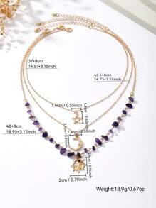 1 Set Of 3pcs Fashionable Versatile Niche Fresh Sweet Design Sun Moon Star Colorful Necklace Set, Irregular Stones Necklace With Star Moon Pendant, Suitable For Women's Daily, Vacation, Party Wear (Stone Color And Shape Random)