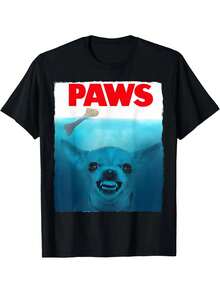 Men's Funny Chihuahua Paw Print Graphic T-Shirt - "PAWS" Movie Poster Design, Casual Black Short Sleeve Crew Neck Loose Fit All Season Comfort, Novelty Gift For Pet Lovers, Comfortable Clothing | Playful Dog Design | Durable Print Quality, Funny T-Shirts - 黑色 - 查看 7