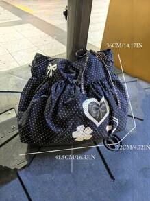 Borsa a tracolla in stile coreano in tela a pois, borsa da pendolare pieghevole di grande capacità per studenti universitari, borsa a spalla con design a nuvola con fiocco a balze