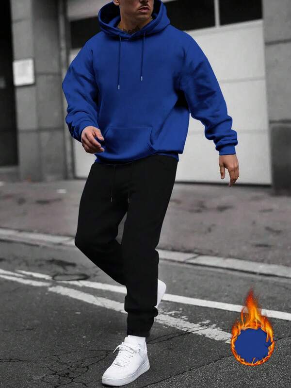 بدلة رياضية كاجوال فضفاضة للرجال، تتكون من هودي بأكمام طويلة وسحاب وبنطال بخصر مطاطي، لموسم الخريف