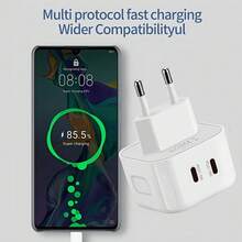 21.5W Dual Port USB-C Fast Charger, Apple Plug, Compatible With IPhone 16/15/14/13/12/11 Pro Max Plus, IPad Pro/Air/Mini, OPPO, Vivo Type-C Devices, EU Plug - EU C Type Plug(220-240V) - View 5
