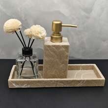 2 件欧式风格奢华仿树皮纹理浴室套装，皂液器瓶和托盘多功能组合，适用于浴室梳妆台、卧室梳妆台和厨房台面 - 彩色 - 查看 3