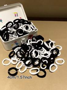 Conjunto de 100 elásticos de cabelo em cores sólidas, pretos e brancos, estilo casual versátil, acessórios de cabelo femininos para rabo de cavalo e tranças, adequados para uso diário, todas as estações, material escolar, acessórios femininos, acessórios para cabelo.