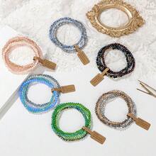 Vintage Style 4PCS Colorful Glass Bracelet Set Boho Retro Jewelry Gift For Friends - 灰色 - 查看 3