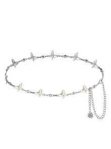 1pc Women's Metallic Silver Waist Chain, Fashionable Retro Bohemian Dress Decoration Belt Fall, Autumn, Halloween