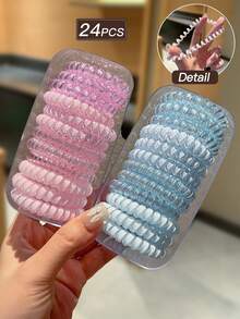 24个装女士多色螺旋发圈，高弹力发圈，甜美可爱风格，发饰，适合日常休闲和户外活动，可用作学习用品、发饰、女士配饰、发绳马尾辫头饰橡皮筋 - 彩色 - 查看 5