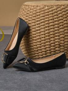 WHDXY 1 双女士尖头平底鞋，柔软皮革办公鞋，百搭乐福鞋，浅口软底仙女风格平跟一脚蹬通勤鞋 - 黑色 - 查看 6