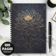 1 cuốn sổ tay xoắn ốc hình hoa sen - 100 trang, 14,73x10,92 cm, Trường năng lượng thiêng liêng, Thiền, Yoga, Sổ kế hoạch truyền cảm hứng tâm linh với điểm nhấn màu vàng trên nền tối, Dùng cho văn phòng & đồ dùng, Sổ tay thiền | Thiết kế hoa sen | Sổ tay giấy - A - Xem 6