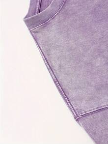 Star Pattern And "" Letter Print Men'S Summer Loose Fit Short Sleeved Washed Vintage 230g Pure Cotton Comfortable Breathable Casual Street Round Neck T-Shirt - 紫色 - 查看 6