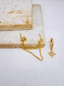 Bộ 3 khuyên tai hình ngôi sao nhỏ đính đá Zirconia, mạ vàng 14K, không gây dị ứng, khuyên tai đinh tán hình ngôi sao mỏng nhẹ, thích hợp đeo hàng ngày, phù hợp với nhiều lỗ xỏ khuyên, unisex. - 3 chiếc-Vàng-6# - Xem 4