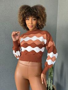 Striped Cropped Top Knitted Modal Office Daily Home Travel - Nâu đất với màu be - Xem 5