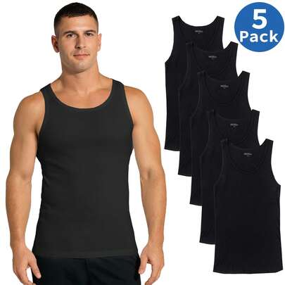 5, 10, 15-Pack Men's Ribbed Classic Tank Tops (Sizes, S To 2XL)