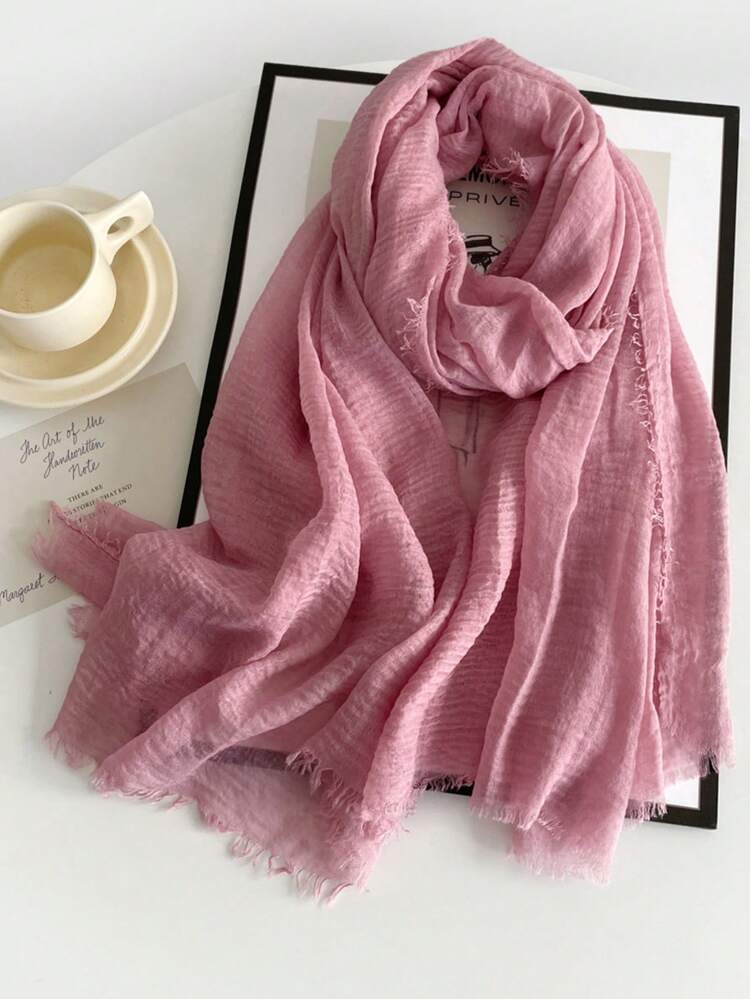 1 Piece Solid-Colored Linen Scarf For Women, Vintage Solid Color Medium-Length Scarf, Decorative Long Shawl For Dress,Beach,Holiday - Multicolor - View 3