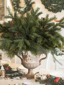 2 件人造圣诞松针枝、假松果和树枝花束，逼真植物，适用于户外派对活动、节日装饰、万圣节生日、婚礼花园庭院门口餐厅客厅卧室和家居装饰 - 綠色 - 查看 8