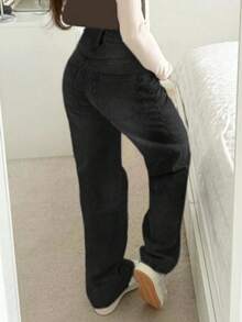 青少年直筒灰色牛仔裤 - 黑色 - 查看 2