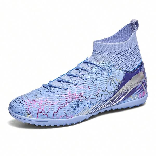 1 Par de Chuteiras de Futebol Unissex de Cano Alto, Antiderrapante e Durável, Design de Travas TF, Cabedal em Couro PU, Colorido, Sola de Borracha, Chuteiras Profissionais Adequadas para Campos Lamacentos e de Grama Curta