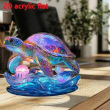 1pc Colorful Sea Turtle & Jellyfish Statue Decor, Ideal Gift For Thanksgiving, New Year, Christmas, Suitable For Desk, Windowsill, Outdoor Use, Multipurpose Home Decor, Birthday, Graduation Gift, 2D Flat 0.3cm Thickness