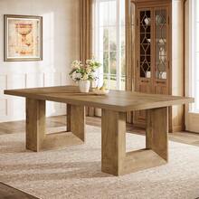 Tribesigns Dining Table For 8 People, 63-Inch Brown Rectangular Kitchen Table With Strong Geometric Frame, Industrial Large Long Dining Room Table For Big Family, Brown - Brown - View 12