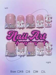 手工鸭嘴形指甲贴，Y2K 坏蛋风格，裸色和棕色指甲板，法式指甲贴，金色蝴蝶，手工刺绣，珍珠，水钻，白色花朵，金色亮片，心形图案，10 件/包，3 种尺寸可选，适合派对、舞会、日常佩戴，包含工具包，是送给女士和女孩的绝佳礼物，按压式指甲，美甲用品，美甲 - 白色 - 查看 1