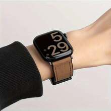 硅胶皮革表带，适用于 1/2/3/4/5/6/7/8/9/10/SE/Ultra 系列，磁性快速释放，防汗透气，商务休闲，男女通用 - 鏽棕色 - 查看 5