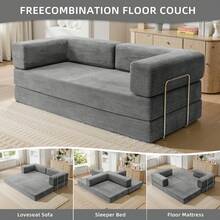 78.7" Foldable 3-Seater Fabric Sofa Bed With Square Armrests, Modular Compressible Living Room Sofa Set, Vintage Suede Comfortable Lounge Chair Sofa, Lazy Sofa (Bean Bag), And Bedroom Sleeper Sofa Bed - 淺灰色 - 查看 2