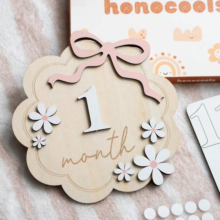 新生儿里程碑道具 婴儿成长摄影道具 新生儿礼物派对 性别揭晓派对 婴儿配件 - 粉紅色1 - 查看 2