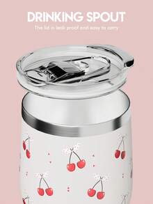 1 chiếc cốc hình trứng cách nhiệt chân không hai lớp bằng thép không gỉ dung tích 340ml/12oz, thích hợp sử dụng tại nhà, văn phòng, du lịch ngoài trời, thể thao, hoặc làm quà tặng. - Anh đào trắng - Xem 7