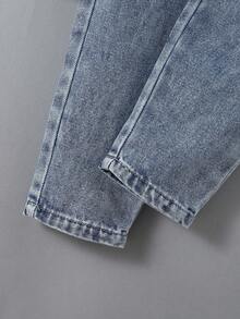 1pc Kids' Casual Tapered Medium Wash Blue Jeans, Suitable For Spring, Summer, Autumn - Medium Wash - View 7