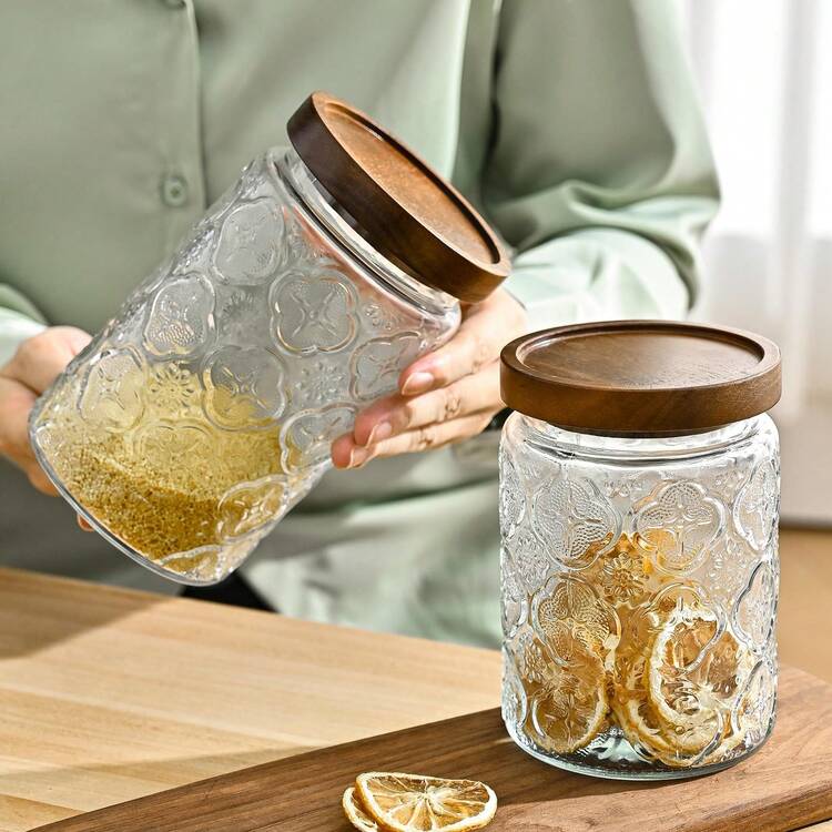 32oz Vintage Glass Jar With Lid, Glass Storage Containers, Airtight Storage Containers For Sugar, Coffee, Tea, Spice, Flour, Candy Cookie, Pasta, Cereal, Cute Decorative Jars - Bigonia-32oz - Bigonia 32oz - 查看 5