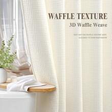 Waffle Weave Shower Curtain Cotton Fabric Texture Shower Curtain For Bathroom White,72Wx72L-314244 - Ivory - View 4