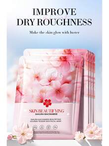 5pcs/Pack Sakura Niacinamide Deep Nourishing Face Mask, Long-Lasting 48hr Hydration, Brightening, Suitable For Sensitive Skin - White - View 7