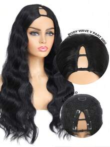 V Part Body Wave Human Hair Wigs For Women Upgrade U Part Human Hair Wig Put On And Go Brazilian Virgin 200 Density Glueless Wigs Human Hair No Leave Out Clip In No Glue Natural Color 40inch - Natural Black - 查看 3